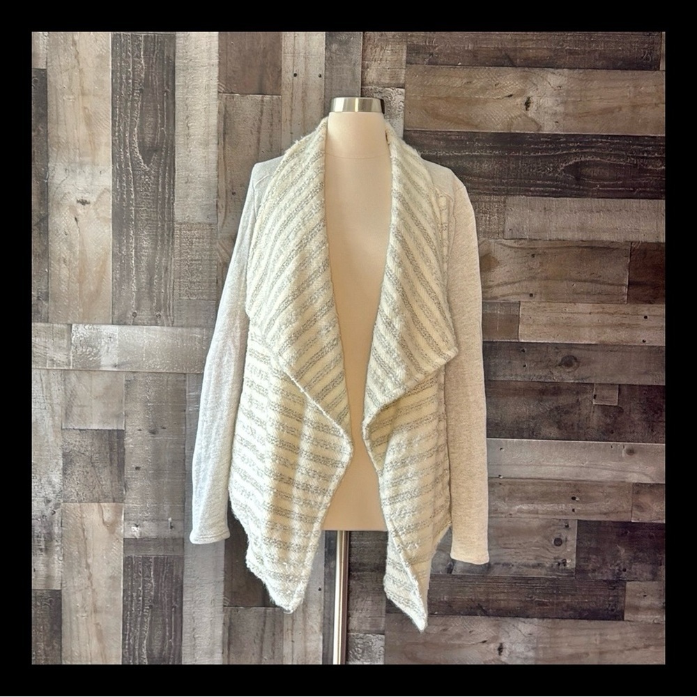 Coldwater Creek cascading open sweater small neutral boho chic quiet luxury fall